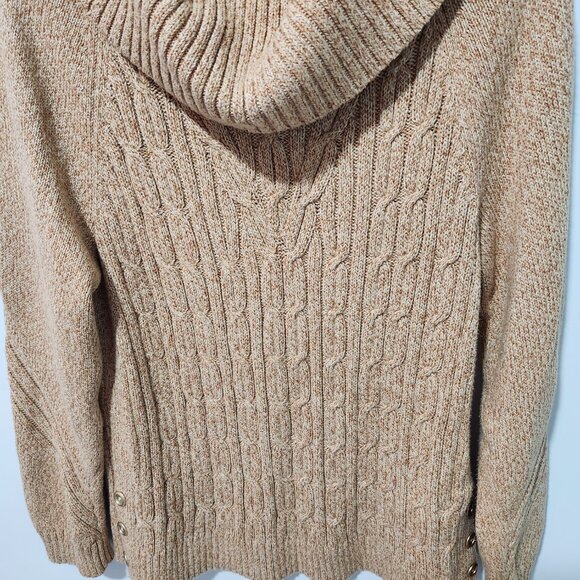Talbots Cowl Neck Knit Long Sleeve Pullover Sweater Tan White Caramel - Medium - Picture 3 of 7